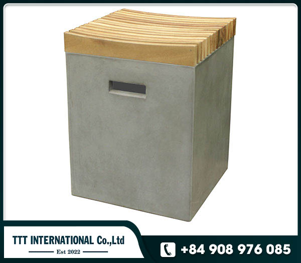 Square GRC concrete stool with wooden acacia top